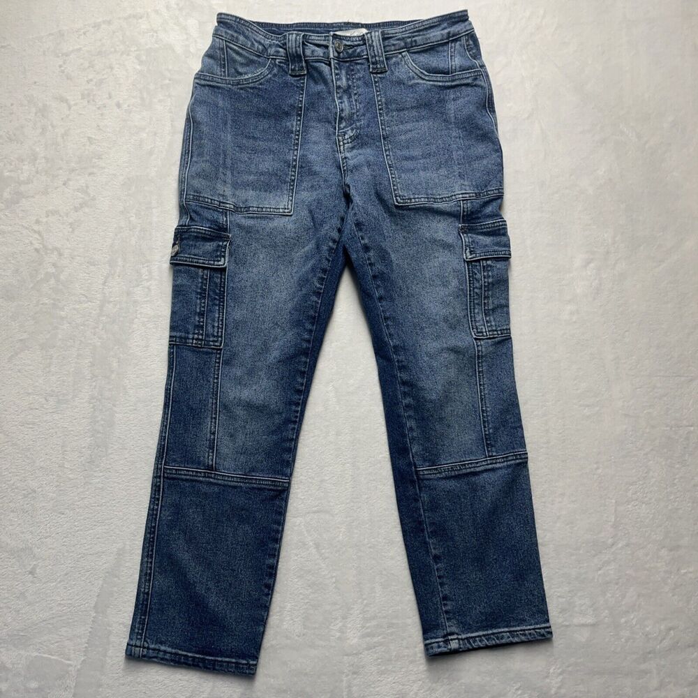 KanCan Avery Straight Leg Cargo Jeans‎ Women’s Sz 7/27 Y2K Mid Rise Fading Denim